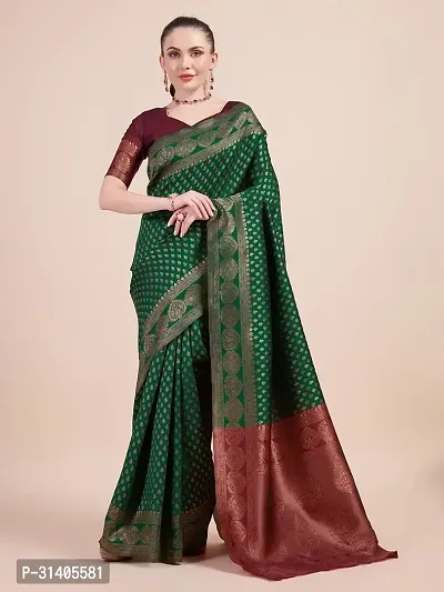 Stylish Green Jacquard Saree With Blouse Piece For Women