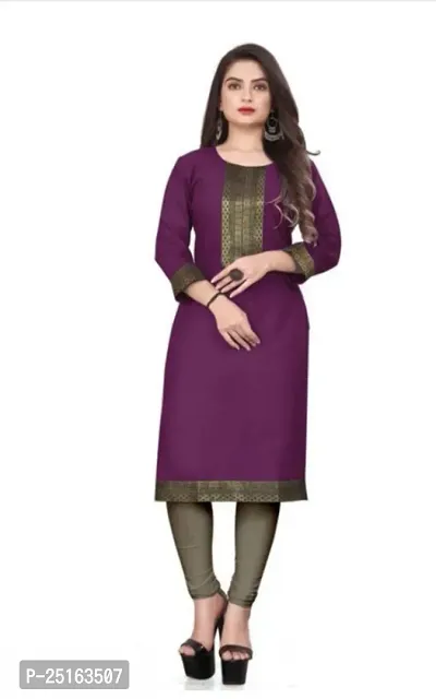 Stylish Purple Cotton Slub Straight Solid Stitched Ethnic Kurti For Women-thumb0