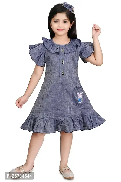 Farhin Girls Knee Length Casual A-Line Peter Pan Collar Neck Flare Frock with Side Pocket Dress-thumb0