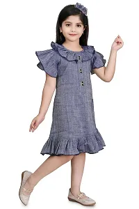 Farhin Girls Knee Length Casual A-Line Peter Pan Collar Neck Flare Frock with Side Pocket Dress-thumb2