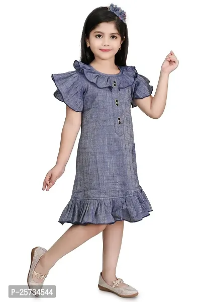 Farhin Girls Knee Length Casual A-Line Peter Pan Collar Neck Flare Frock with Side Pocket Dress-thumb3