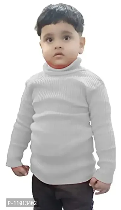 TohuBohu Kid's Cotton High Neck Sweater (White)-thumb0