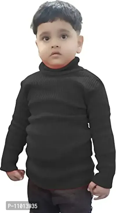 TohuBohu Kid's Cotton High Neck Sweater (Black)-thumb0