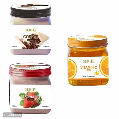 Dr Rashel Coffee Cream Vitamin C Gel Strawberry Scrub For Face Body 380 Ml Each Pack Of 3