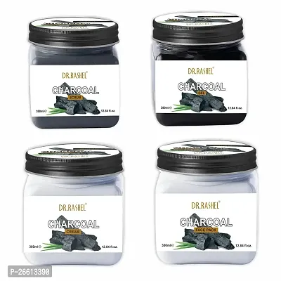 Dr Rashel Pack Of 4 Charcoal Combo With Scrub Gel Cream Face Pack For Pure Fresh Natural Whitening-thumb0