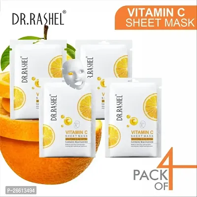 Dr Rashel Vitamin C Sheet Mask With Serum Contains Niacinamide Which Helps In Brightening And Age Defying Pack Of 4 20G X 4-thumb0