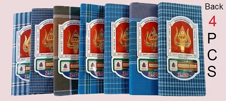 Mens 100% Pure Cotton Checked Lungis 2.00 Mtr For 4 Pcs Combo