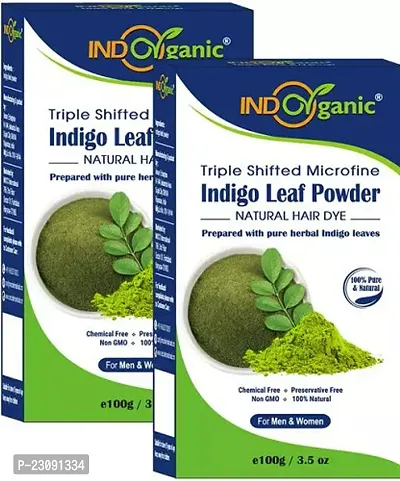 Organic Indigo Leaf Powder (Indigofera Tinctoria) Natural Black Dye 100g each (Pack of 2)