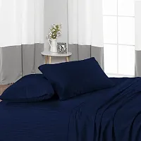 VJK FAB Premium Glace Cotton Satin Striped/Lining, Solid Plain Color, Wrinkle Free Bedsheet with Two Pillow Covers for Double Bed Queen Size for Home, Hotels, Guest House, Blue-thumb1