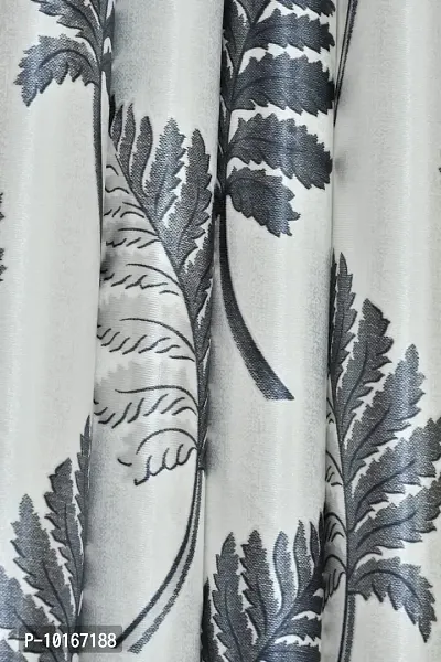 VJK FAB Heavy Gold Queen Fabric Leaves & Texture Design Curtains for Window, Door, Long Door, Drawing Room, Living Room (VJK-GQ-Leaves 1 Texture 2-SETOF3-GREY-7) 4X7 Feet, Set of 3 Pcs, Grey-thumb3