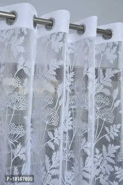 VJK FAB Net Flower Curtains for Window, Door, Long Door, Drawing Room. Living Room. Pooja Room (4X5 Feet ) Set of 2 Pcs (VJK-NET-FLORAL-WHITE-SETOF2-5) White-thumb2