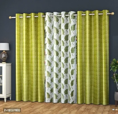 VJK FAB Heavy Gold Queen Fabric Leaves & Texture Design Curtains for Window, Door, Long Door, Drawing Room, Living Room (VJK-GQ-Leaves 1 Texture 2-SETOF3-GREEN-9) 4X9 Feet, Set of 3 Pcs, Green-thumb0