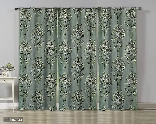 VJK FAB Tree Design Printed Curtains for Home, Window, Door, Drawing Room (VJK-KNITTING-TREE-SETOF3-GREEN-5) 4x5 feet, Set of 3 pcs, Green