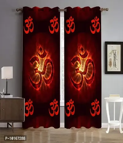 VJK FAB 3D Digital Printed Heavy Fabric Om & Swastik Design Curtains for Pooja Room, Temple, Home ( VJK-3D-OM-MAROON-5 ) 4x5 feet, Set of 2 Pc-thumb0