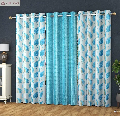 Comfortable Polyester Floral Print Door Curtains- Pack Of 3