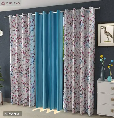 Comfortable Polyester Floral Print Long Door Curtains- Pack Of 3