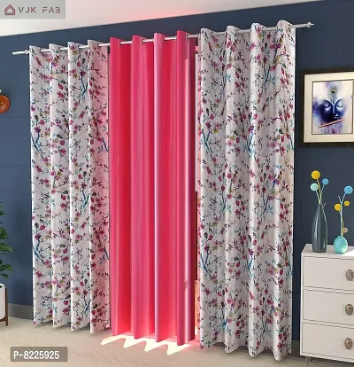Comfortable Polyester Floral Print Long Door Curtains- Pack Of 3