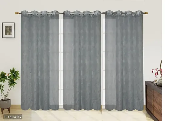 VJK FAB Net Flower Curtains for Window, Door, Long Door, Drawing Room. Living Room. Pooja Room (4X7 Feet ) Set of 3 Pcs (VJK-NET-FLORAL-SETOF3-GREY-7) Grey