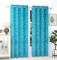 VJK FAB Velvet Leaves Designer Curtains for Window, Long Door, Living Room, Bedroom, Draiwng Room (VJK-Velvet-Leaves-Sky Blue-5) Set of 2 Pcs, 4x5 feet Long, Sky Blue-thumb1