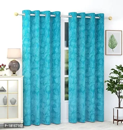 VJK FAB Velvet Leaves Designer Curtains for Window, Long Door, Living Room, Bedroom, Draiwng Room (VJK-Velvet-Leaves-Sky Blue-5) Set of 2 Pcs, 4x5 feet Long, Sky Blue-thumb2