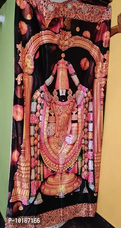 VJK FAB 3D Digital Printed Heavy Fabric Tirupati Balaji God Design Curtains for Pooja Room, Temple, Home ( VJK-3D-TIRUPATI BLALAJI-9 ) 4x9 feet, Set of 2 Pcs-thumb3
