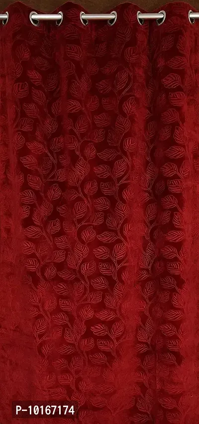 VJK FAB Velvet Leaves Designer Curtains for Window, Long Door, Living Room, Bedroom, Draiwng Room (VJK-Velvet-Leaves-Maroon-9) Set of 2 Pcs, 4x9 feet Long, Maroon-thumb3