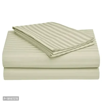 VJK FAB Premium Glace Cotton Satin Striped/Lining, Solid Plain Color, Wrinkle Free Bedsheet with Two Pillow Covers for Double Bed Queen Size for Home, Hotels, Guest House, Beige