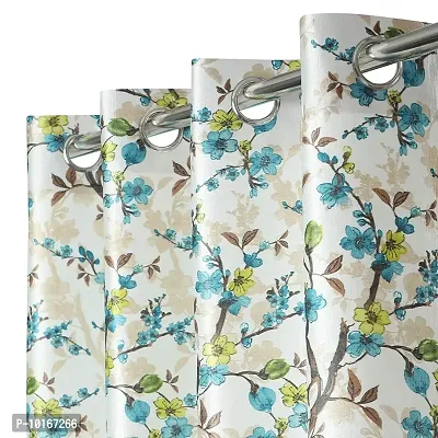 VJK FAB Flower & Plain Design Curtains for Window, Door, Long Door, Drawing Room, Bedroom, Living Room (VJK-LC-Flower 2 & Plain 1-SETOF3-AQUA-5) 4x5 Feet, Set of 3 Pcs, Sky Blue-thumb2