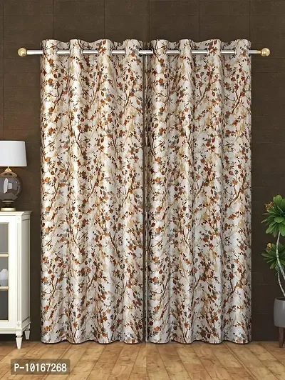 VJK FAB Flower Design Curtains for Window, Door, Long Door, Drawing Room, Bedroom, Living Room (VJK-LC-Flower-Coffee-7) 4x7 Feet, Set of 2 Pcs, Coffee-thumb2