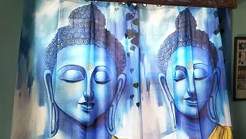 VJK FAB 3D Budha Design Curtains for Study Room, Window, Living Room, Drawing Room (VJK-3D-BUDHA-BLUE-5) 4X5 Feet, Set of 2 Pcs-thumb1