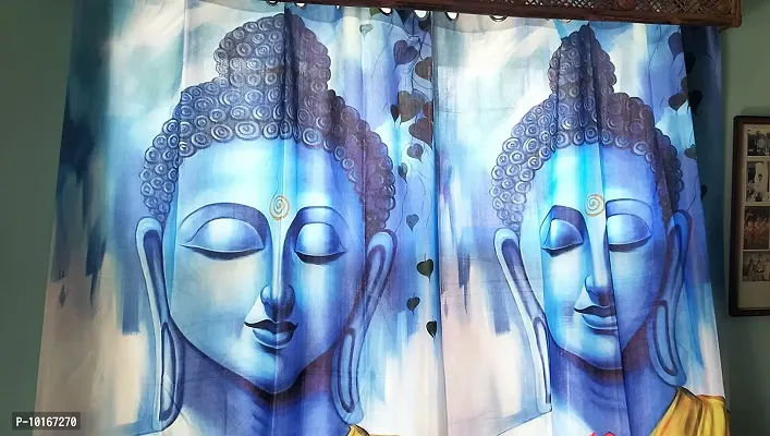 VJK FAB 3D Budha Design Curtains for Study Room, Window, Living Room, Drawing Room (VJK-3D-BUDHA-BLUE-5) 4X5 Feet, Set of 2 Pcs-thumb2