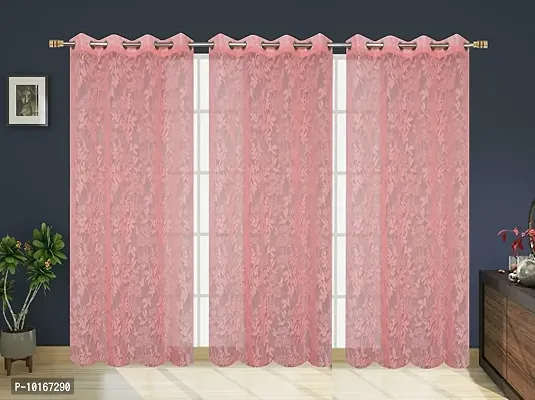 VJK FAB Net Flower Curtains for Window, Door, Long Door, Drawing Room. Living Room. Pooja Room (4X5 Feet ) Set of 3 Pcs (VJK-NET-FLORAL-SETOF3-PINK-5) Pink