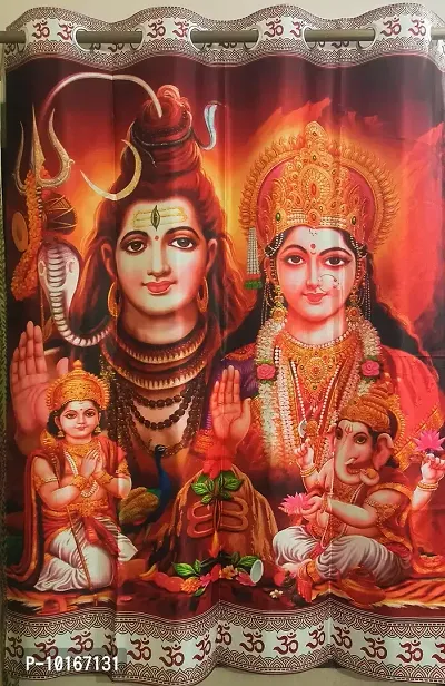 VJK FAB 3D Digital Printed Heavy Fabric Shiva Family God Design Curtains for Pooja Room, Temple, Home ( VJK-Shiv PARIVAAR-9) 4x9 feet, Set of 2 Pcs-thumb2