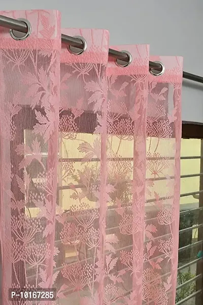 VJK FAB Net Flower Curtains for Window, Door, Long Door, Drawing Room. Living Room. Pooja Room (4X7 Feet ) Set of 2 Pcs (VJK-NET-FLORAL-PINK-SETOF2-7) Pink-thumb0