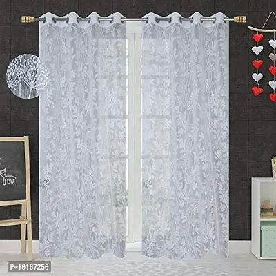 VJK FAB Net Flower Curtains for Window, Door, Long Door, Drawing Room. Living Room. Pooja Room (4X7 Feet ) Set of 3 Pcs (VJK-NET-FLORAL-SETOF3-WHITE-7) White