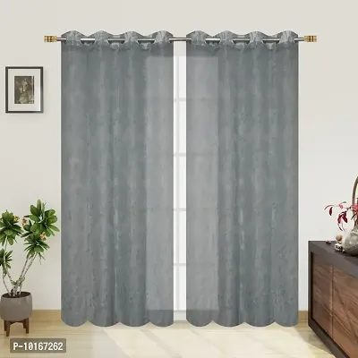 VJK FAB Net Flower Curtains for Window, Door, Long Door, Drawing Room. Living Room. Pooja Room (4X9 Feet ) Set of 2 Pcs (VJK-NET-FLORAL-GREY-SETOF2-9) Grey