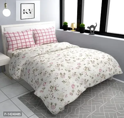 Knit Vibes Heavy Quality  Cotton Elastic Bedsheet King Size 108x108 Fitted Bedsheets with 2 Full Size Pillow Covers | For Double Bed with All Around Elastic 300TC | Size - 72x78+10 inches Mattress Fit, Floral Pink-thumb0