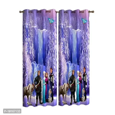 VJK FAB 3D Digital Printed Heavy Fabric Frozen Movie Design Curtains for Kids Room, Window, Door, Home (VJK-3D-FROZEN-PURPLE-7) 4x7 feet, Set of 2 Pcs, Purple