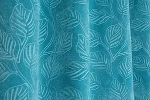 VJK FAB Velvet Leaves Designer Curtains for Window, Long Door, Living Room, Bedroom, Draiwng Room (VJK-Velvet-Leaves-Sky Blue-5) Set of 2 Pcs, 4x5 feet Long, Sky Blue-thumb3