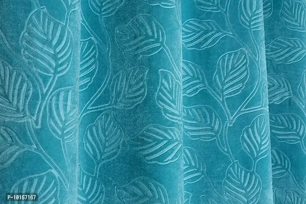 VJK FAB Velvet Leaves Designer Curtains for Window, Long Door, Living Room, Bedroom, Draiwng Room (VJK-Velvet-Leaves-Sky Blue-5) Set of 2 Pcs, 4x5 feet Long, Sky Blue-thumb4