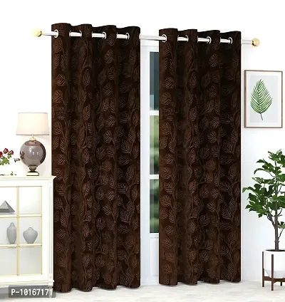 VJK FAB Velvet Leaves Designer Curtains for Window, Long Door, Living Room, Bedroom, Draiwng Room (VJK-Velvet-Leaves-Coffee-5) Set of 2 Pcs, 4x5 feet Long, Coffee-thumb2