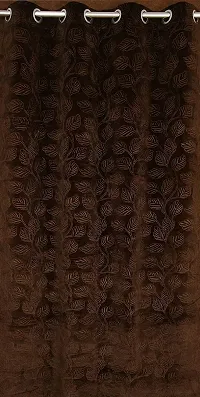 VJK FAB Velvet Leaves Designer Curtains for Window, Long Door, Living Room, Bedroom, Draiwng Room (VJK-Velvet-Leaves-Coffee-5) Set of 2 Pcs, 4x5 feet Long, Coffee-thumb2