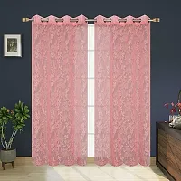 VJK FAB Net Flower Curtains for Window, Door, Long Door, Drawing Room. Living Room. Pooja Room (4X7 Feet ) Set of 2 Pcs (VJK-NET-FLORAL-PINK-SETOF2-7) Pink-thumb1