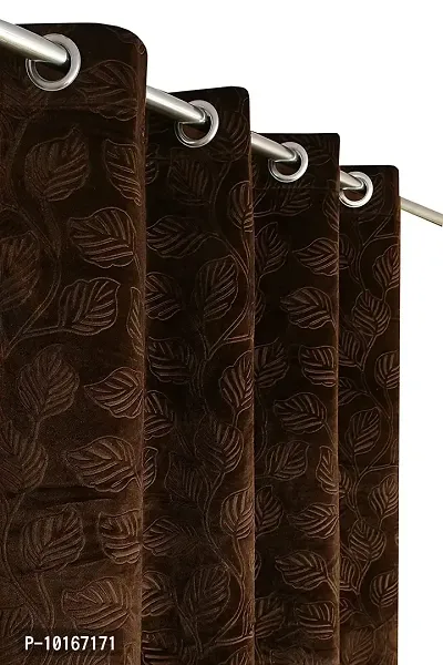 VJK FAB Velvet Leaves Designer Curtains for Window, Long Door, Living Room, Bedroom, Draiwng Room (VJK-Velvet-Leaves-Coffee-5) Set of 2 Pcs, 4x5 feet Long, Coffee-thumb0