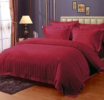 VJK FAB Premium Glace Cotton Satin Striped/Lining, Solid Plain Color, Wrinkle Free Bedsheet with Two Pillow Covers for Double Bed Queen Size for Home, Hotels, Guest House, Maroon-thumb1