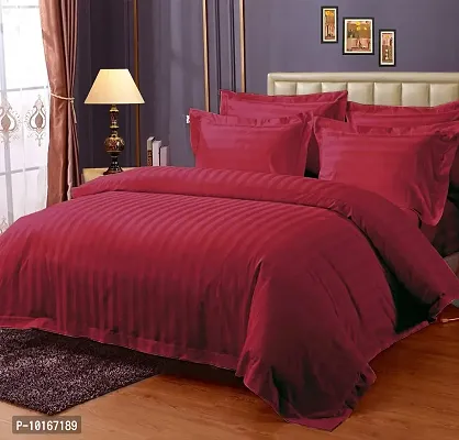 VJK FAB Premium Glace Cotton Satin Striped/Lining, Solid Plain Color, Wrinkle Free Bedsheet with Two Pillow Covers for Double Bed Queen Size for Home, Hotels, Guest House, Maroon-thumb2