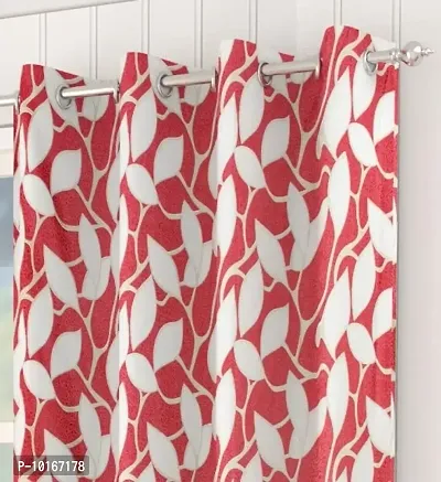 VJK FAB Leaf Floral Heavy Quality Curtains | Room Darkening Premium Fabric for Home Office | Parda for Living Room, Bedroom, Drawing Room | (VJK-WHITE LEAF-GQ-RED-5) Curtains 9 Feet Long Set of 2, Red