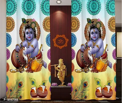 VJK FAB 3D Digital Printed Heavy Fabric Bal Gopal Krishna God Design Curtains for Pooja Room, Temple, Home ( VJK-3D-BALGOPAL-5 ) 4x5 feet, Set of 2 Pc