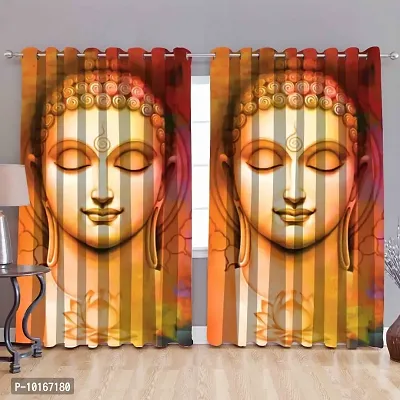 VJK FAB 3D Budha Design Curtains for Study Room, Window, Living Room, Drawing Room (VJK-3D-BUDHA-YELLOW-7) 4X7 Feet, Set of 2 Pcs