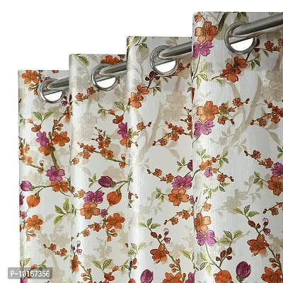 VJK FAB Flower & Plain Design Curtains for Window, Door, Long Door, Drawing Room, Bedroom, Living Room (VJK-LC-Flower 1 & Plain 2-SETOF3-ORANGE-9) 4x9 Feet, Set of 3 Pcs, Orange-thumb2